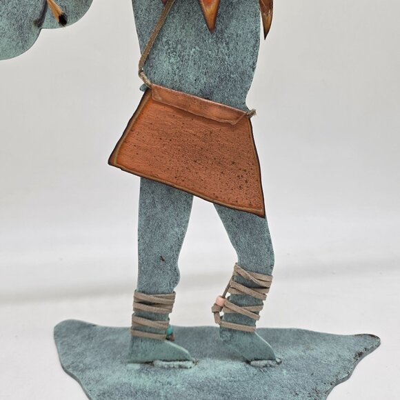 Metal Buffalo Dancer Native American Figure Decor Copper & Turquoise Finish - Picture 8 of 12